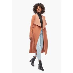 JUSTFAB Camel Brown Knit Side Pockets Tie Waist Drape Coat Size Small